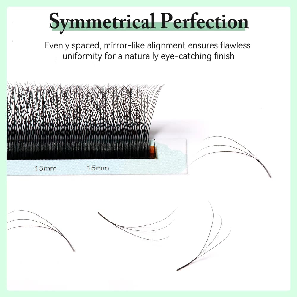 Smal 3D W-form ferdige volumefans for vippeextensions