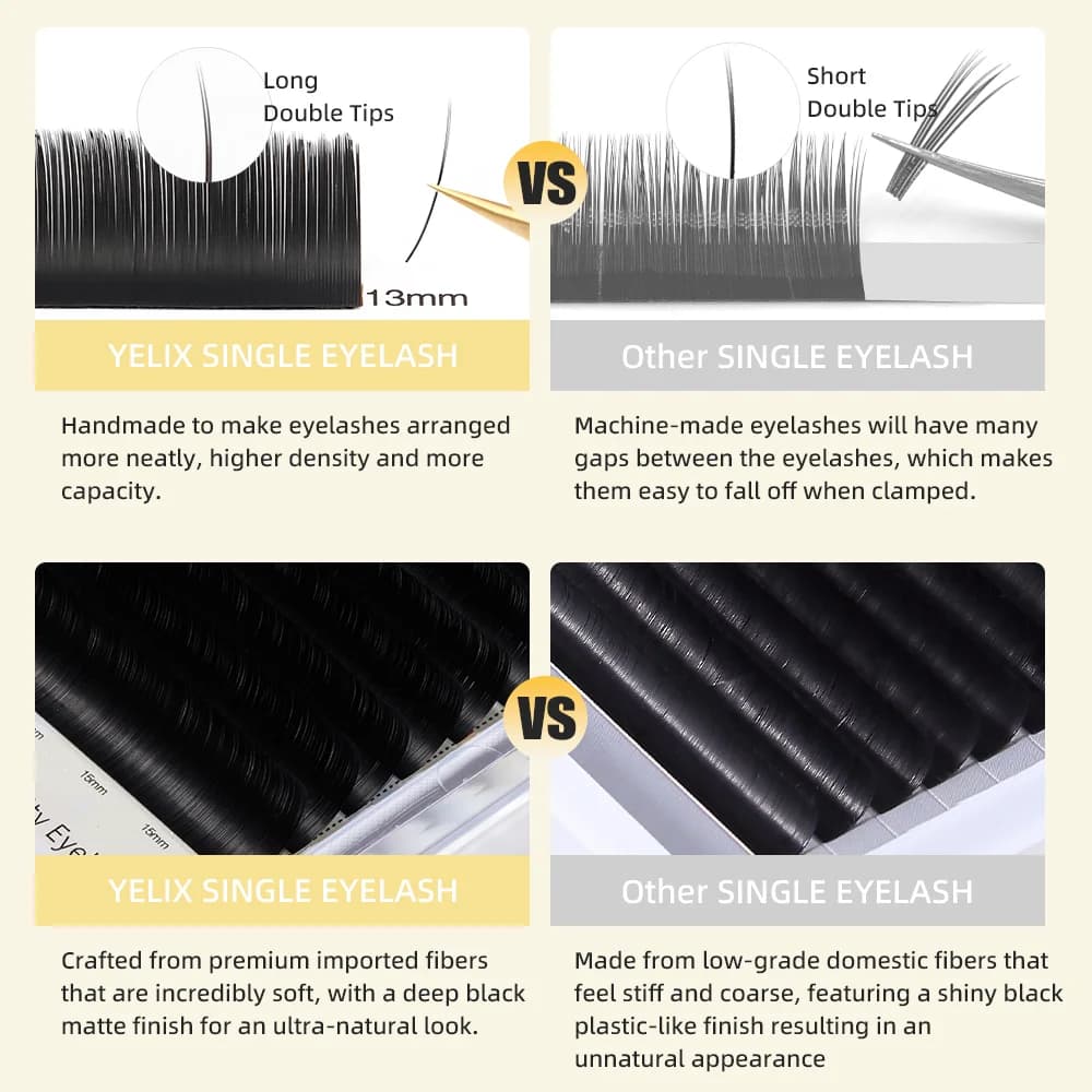 12 rader 0,15 mm matte svarte split-tip-øyenvipper