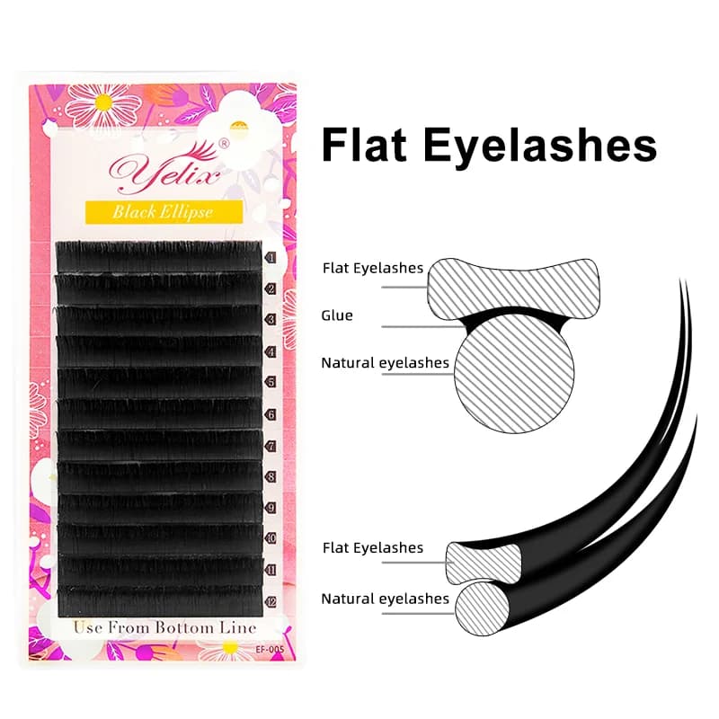 Flate ovale vippeforlengelser med delt spiss, svart, 0.15-0.20mm