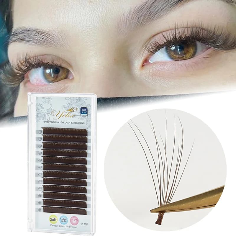 Mørkebrune Easy Fan vippeextensions C/D-kurve 8-15mm